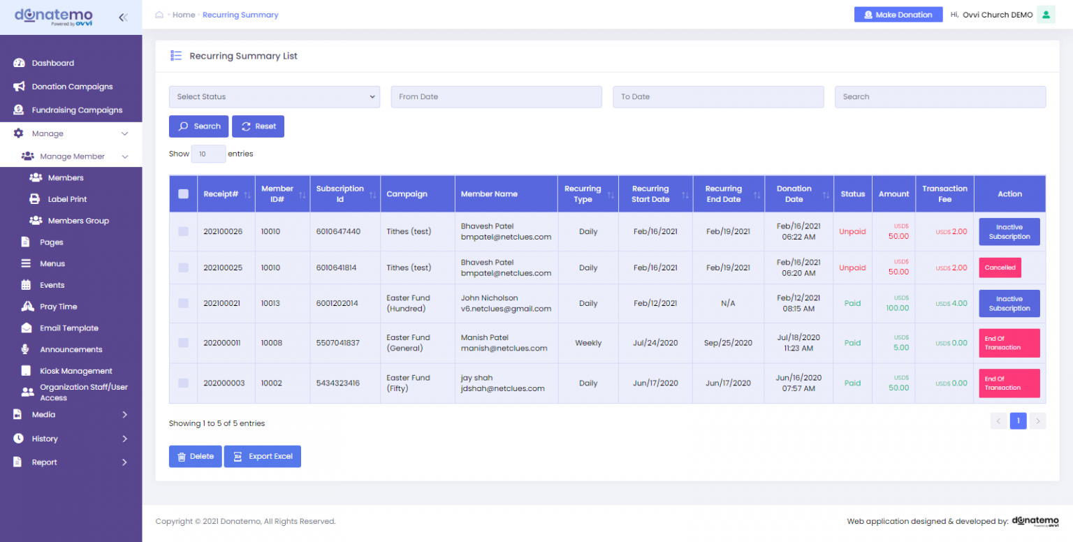 Manage Recurring Summary – DonateMo Support