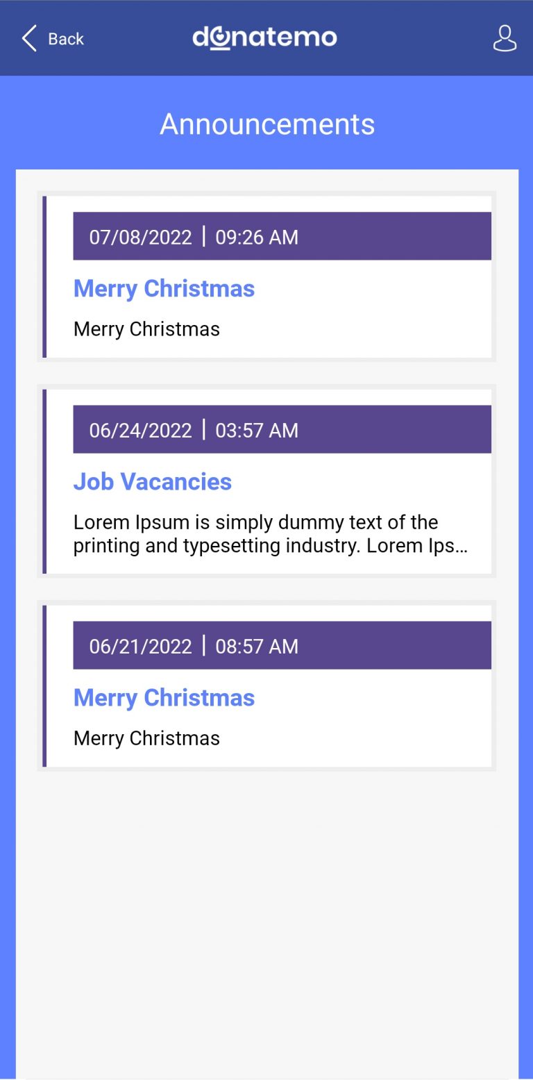 Manage Announcement DonateMo Support